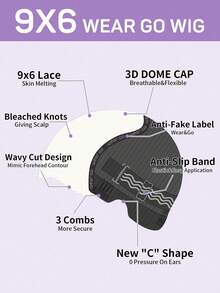 OQ 180% 密度，16-28 英寸长，无需胶水即可佩戴的假发，水波纹，9x6 透明蕾丝前假发，真人发丝假发，迷你结，预漂白，预剪预拔，蕾丝前假发，自然发际线，高品质无需胶水假发 - SNatural - 查看 5