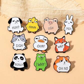 1pc Cute Cartoon Animal Emotion Brooch, Fox, Rabbit, Panda, Funny Expression Badge Decoration