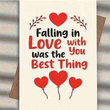 1pcRomantic Love Greeting Card Falling In Love With You Was The Best Thing Perfect For Valentines Day Anniversaries Couples Expressing Deep Affection And CommitmentEnvelope + Card - Multicolor - View 5
