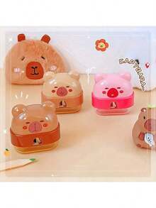 2pcs/1pc Cute Hippopotamus Shaped Pencil Sharpener! Transparent & Adorable, Practical Design - Kapibala (pencil Sharpener) - View 2