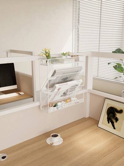 No-Drill Wall-Mounted Storage Rack, All-Metal Construction, Sturdy And Durable, Comes With Installation Parts. Ideal For Office Or Home Use, For Storing Magazines And Books. A Great Home Gift.Paper Organizer Storage