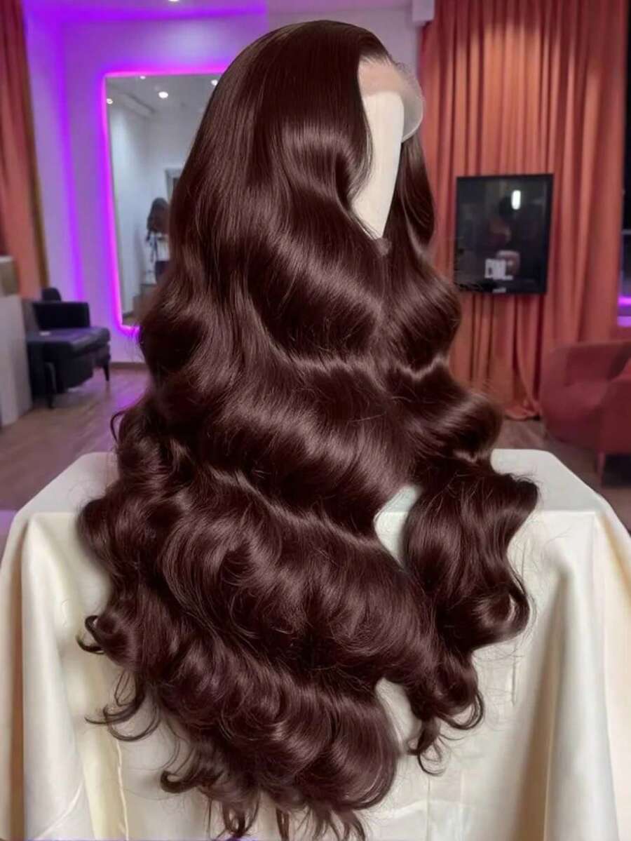 30 Inch Chocolate Brown Body Wave Lace Front Human Hair Wigs 250 Density Pre Plucked 13x4 HD Lace Frontal Wig Brazilian Glueless Human Hair Wigs #4 Brown Colored Human Hair Wig For Women - S4 - 查看 1