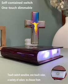 Jesus Night Light, Magnetic Levitation Jesus Cross Lamp, Bible Verse Night Light, Glowing Cross Religious Gift, Lord's Desk Lamp, Bookshelf Cross Decoration, RGB Lamp Base, Religious Gift For Men And Women, Christian Collectible Decoration For Home & Office - Starry - View 8