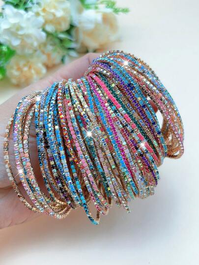 1/6/10/20/30/60 piezas Pulsera/Brazalete elástico de tenis con cristales de rhinestone multicolor delicados, brillante, versátil para uso diario, regalo, festividades, Día de San Valentín, fiesta