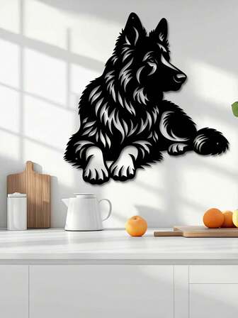 1 pieza Escultura de pared de metal de Pastor Alemán - Silueta de hierro, adecuada para decoración de jardín al aire sala de estar interior, arte de valla durable, perfecto para decoración de balcón y patio