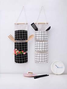 Borsa da appendere per la camera da letto con tasche multiple a quadri beige, sospesa da terra, ideale per riporre libri e giocattoli, mantiene gli spazi piccoli ordinati e organizzati. - Multicolore - Visualizzare 1