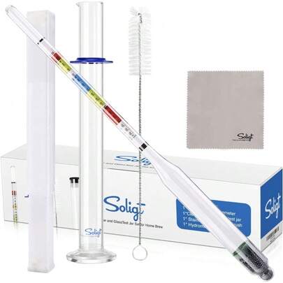 Hydrometer Set With Glass Cylinder For Home Brewing & Winemaking - Brix/Gravity/ABV Testing Kit