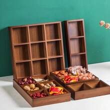 9-Grid Wooden Tray, Can Be Used As Food Serving Platter, Fruit Box, Cutlery Organizer, Dessert Box, Suitable For Home, Restaurant, Hotel, Comes With Tea Cup & Saucer Set - Maroon - View 7