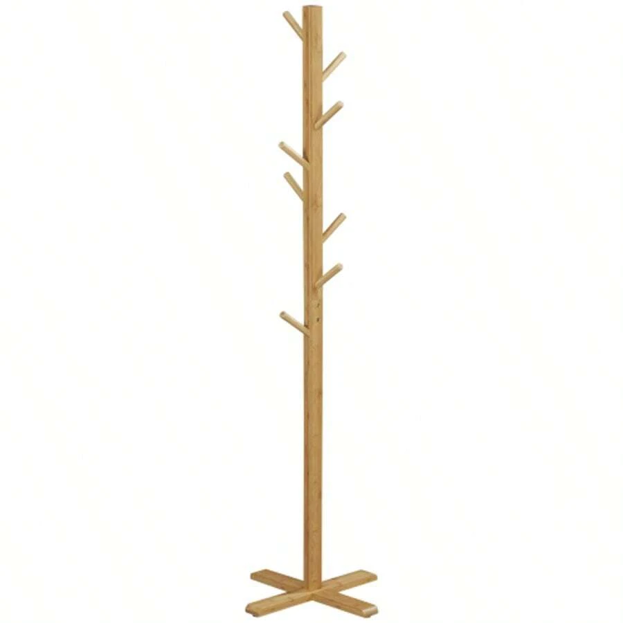 HOMCOM Bamboo Coat Rack With 8 Hooks, Ideal For Hallway And Bedroom, 49.5 X 49.5 X 178 Cm, Elegant And Functional. - 自然色 - 查看 1