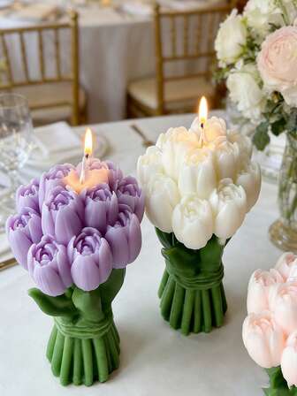 1支郁金香花束造型香薰蜡烛，持久燃烧，无烟，营造浪漫氛围，适用于情人节、周年纪念日、婚礼、生日派对、烛光晚餐、家居桌面装饰摆件，多种颜色可选。