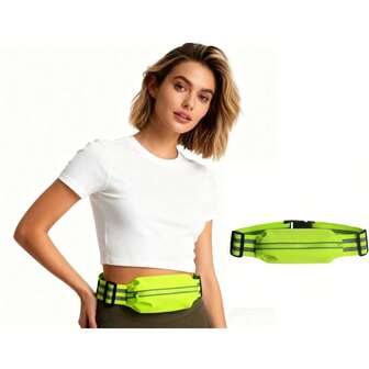 Fluorescent Green Reflective Running Waist Bag - Lightweight Nylon Zipper Bag, Suitable For Night Running, Work, And Phone Storage | Safety Buckle Closure Durable Outdoor Sports Equipment