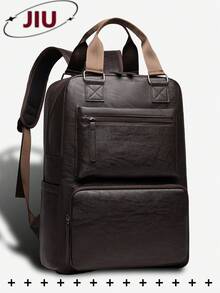 Multi-Compartment PU Leather Men's Backpack, Fits 15.6 Inch Laptop, Multi-Pocket Lightweight Bookbag, Large Capacity Travel Bag, Convenient Commuter Daypack, Multi-Function Backpack, Suitable For Students, Middle/High Schoolers, Nurses, Teachers, Business Professionals, Travel, Commuting, Shopping, Office, Dating, Hiking, Training, Work, Birthday Gift, Holiday Gift Vintage Laptop Bag - Multicolor - View 13