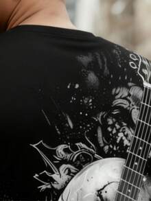 Plus Size Men Skull Head Graphic Crew Neck T-Shirt, Summer Casual Rock Print Plus Size Black Short Sleeve Tee, & Personalized Daily Sporty Top - Multicolor - View 10