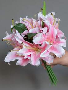 1 buchet Buchet de flori de crin artificiale de înaltă calitate, piesă centrală de nuntă de lux, decor pentru sufragerie și masă, aranjament floral artificial ușor