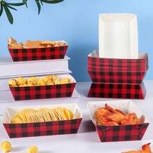 10/24pcs Red & Black Plaid Party Food Boxes, Fries Boxes, Popcorn Boxes, Popcorn Boxes, Birthday Party Decor And Home Movie Night Snack Boxes, Suitable For Lunch Box, Bakery Bread, Burger Restaurant - Multicolor - View 4