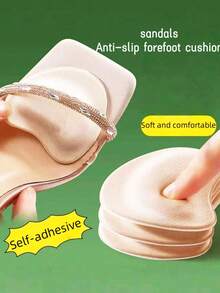 1 Pair Summer Sandal Forefoot Anti-Slip Pads, Sponge Material Sweat-Absorbing Comfortable Shoe Insoles With Adhesive Backing, Suitable For Girls, Accessories Gift Ideas - 米色 - 查看 6