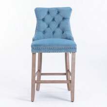 Contemporary Bar Stools Upholstered In Velvet With Button Tufting, Wooden Legs, And Chrome Stud Trim. Casual Style. Set Of 2 Stools (Light Blue). DE2002LB - 淺藍色 - 查看 8