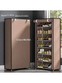 1pc 5/6/8/10 Grid Shoe Rack Combination Coat Rack, Multifunctional Minimalist Shoe Rack With Dust Cover, Multi-Layer Shelves, Doorframe Style Fabric Shoe Cabinet, Indoor Home Shoe Cabinet - Coffee Brown - View 4