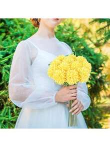 3/24/150支人造菊花、蒲公英、绣球花束礼盒套装，仿真花，适合DIY婚礼花束、派对、家居客厅、厨房、花园、酒店、办公室等场所。 - 黃色 - 查看 11