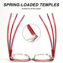 2 Stück modische rechteckige Lesebrille, verschiedene Farboptionen, hochauflösende Gläser, Federscharniere, Lupe, Alltagsbrille, stilvoller Leser, leichter Rahmen - Durchscheinender blauer + roter Leopardenprint - Übersicht 7