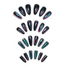 Black Line Punk Almond-Shaped Nail Art Stickers, Fashionable Wearable Nail Art, 24 Pieces Of False Nails. - 龐克 - 查看 6