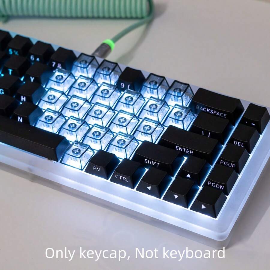 Bộ phím hình trái tim trong suốt khắc cạnh, chất liệu PBT trong suốt cao cấp in chữ Cherry, ép khuôn hai màu, phù hợp với bàn phím 6.25U Space 61 68 75 84 87 98 99 100 104 108, nâng cao trải nghiệm gõ phím, thiết lập bàn phím chơi game, phím bấm thời trang, phím bấm trang trí, chất liệu cao cấp, PBT chất lượng cao, phím bấm in cạnh, người dùng bàn phím, người đam mê bàn phím, phụ kiện bàn phím, phím bàn phím. - 21 mảnh màu trắng trong suốt - Xem 1