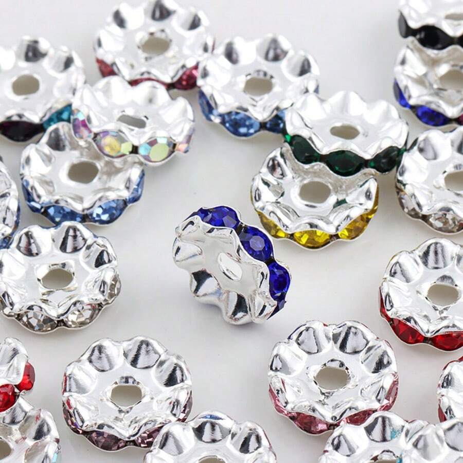 30/15/5pcs 12mm Sparkling Rhinestone Spacer Beads - Elegant Crafted Necklace & Bracelet, Round Rhinestone Wheel Spacer, Wavy Edged Rhinestone Spacer, DIY Rhinestone Jewelry Accessories - Multicolor - View 1