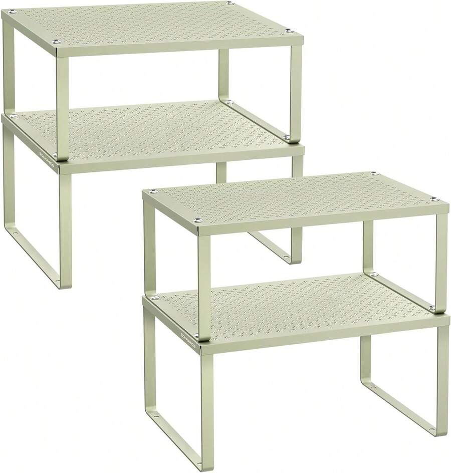 SONGMICS Especiero, Estante para Especias, Organizador para Armarios, Apilable, Ampliable, Juego de 4 Estantes Metálicos, Verde Laurel MKCS006C01 - 1 - Ver 1