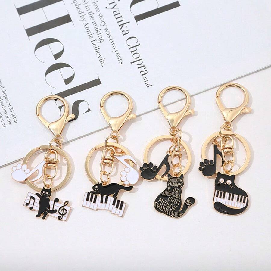 1pc Artistic Piano Note Cat Keychain, Car Key Chain, Couple Bag Pendant, Student Gift, Bag Charm, Suitable For Women And Girls As Gift And Souvenir, Bag Accessory, Gothic Y2K Bag Lanyard - Multicolor - View 1