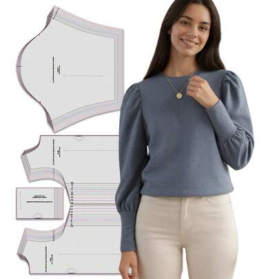 مجموعة أنماط خياطة قمصان كنزة بأكمام منتفخة متعددة الأحجام (XXS-5XL)، أنماط خياطة للنساء، أنماط خياطة سهلة للمبتدئين، مجموعة أنماط خياطة ملابس نسائية 1:1، مع تعليمات صور ملونة عالية الدقة، نمط خياطة قمصان كنزة بأكمام منتفخة للنساء موضة 2025 الجديدة، هدية للهواة الخياطة