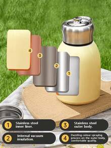 Compact Portable Insulated Mug, Leak-Proof Monochrome Insulated Bottle, 304 Stainless Steel With Handle, Portable Hot/Cold , Small Size Fits In Pocket