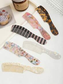 Simple Marble Texture Cellulose Acetate Long Handle Pointed Tail Comb, High-End Leopard Print Hair Brush, Anti-Static, Gentle On Hair, Detangling Comb ,Hair Styling Tools Hair Accessories - Multicolor - View 5