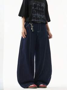 1 chiếc quần jeans ống rộng dáng suông Justice Brother, phối màu loang lổ, chất liệu denim mài bạc kiểu vintage, thương hiệu Justice Brother (Không bao gồm thắt lưng/phụ kiện) - Rửa tối - Xem 4