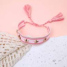 1pc Fashionable Woven Bracelet With Star Studs - Pink - View 7