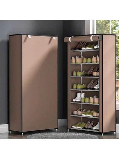 1pc 5/6/8/10 Grid Shoe Rack Combination Coat Rack, Multifunctional Minimalist Shoe Rack With Dust Cover, Multi-Layer Shelves, Doorframe Style Fabric Shoe Cabinet, Indoor Home Shoe Cabinet