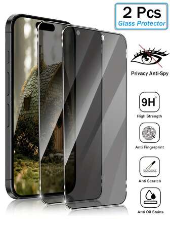 2Pcs Privacy Protection Full Screen Tempered Glass Protector Protect Screen Anti Peeping Full Screen Phone Protective Film Compatible With IPhone 17 16 15 14 13 12 11 Pro Max XS X XR 6 7 8 16 15 14 Plus 12 13 Mini Clear Protective Cover Glass Film