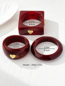 1pc/3pcs Burgundy Geometric Square Bangle, Fashionable Unique Bubble Heart Lucky Round Wide Bracelet, Suitable For Women, Holiday Gift Jewelry - Burgundy - View 2