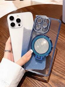 MewTrek Luxury Electroplated Phone Case With Makeup Mirror Stand, Featuring Sparkling Rhinestone Design, Silicone Material, Shock-Proof And Drop-Proof, Compatible With IPhone 16/16e/16 Pro/16 Pro Max/16 Plus/15/14/13/12/11/X/XS/XR/8/7, Galaxy S25/S24/S23/S22/S21/A55/A54/A53/A52/A35/A34/A23/A16/A15/A14/A13/A12/A05S/FE/Ultra/4G/5G, Redmi, Honor, MOTO, OPPO, Infinix And More - Blue - View 4