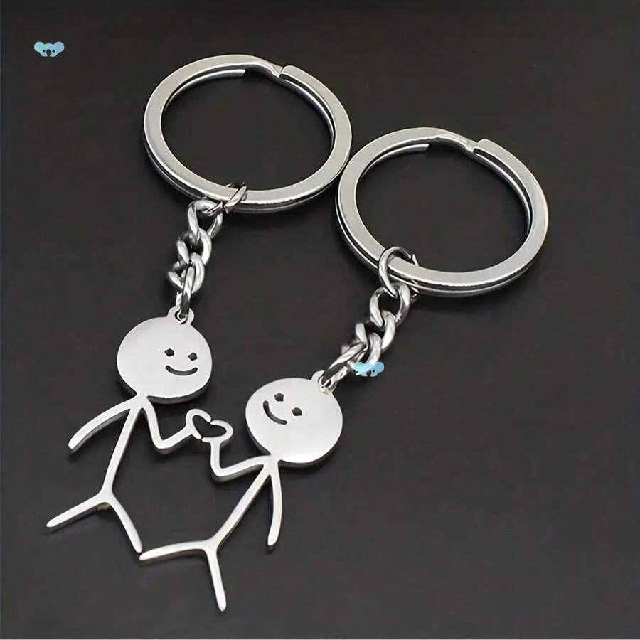 Cute Couple Keychains: Wooden Puppets With Iron Chain - Perfect Valentine's Gift For Him/Her, Durable Backpack Pendant