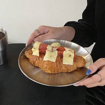 1pc Stainless Steel Cake/Fruit Serving Tray, Multifunctional Platter For Dining Table Decor, Home And Kitchen Use