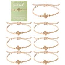 6pcs Minimalist Luxury Stainless Steel Four-Leaf Clover Braided Card Bracelet Set, Suitable For Women