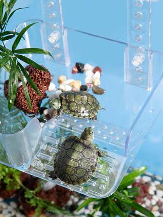 亚克力深水晒台，壁挂式吸盘透明攀爬梯，宠物龟高水位休息平台