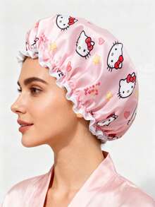 Sanrio 3个装Hello Kitty双层浴帽，可爱印花设计，适合浴室、厨房和旅行，是生日、派对、圣诞节的完美礼物。发饰、女士睡帽、浴室配件、发饰、女士发饰、头发、睡帽、女士帽子睡帽 - 彩色 - 查看 3