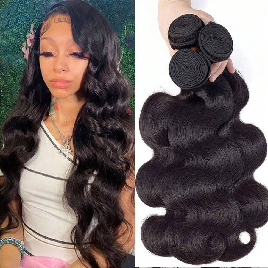 28 30 32 Inch 12A Human Hair Bundles Body Wave Bundles Human Hair Unprocessed Brazilian Virgin Hair Body Wave 3 Bundles Unit Real Human Hair Extensions For Women Natural Black - Natural Black - Xem 1