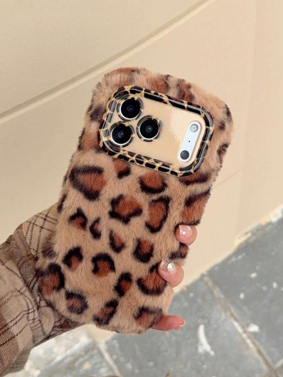 1 Stück Herbst/Winter Mode hochwertige Leopard Plüsch Linsenhalterung Handyhülle, Schutzhülle kompatibel mit iPhone 17/16, 15 Pro Max, 14 Plus/13 Pro Max, kabellose Aufladung, 12/11, stilvolle stoßfeste Handyhülle