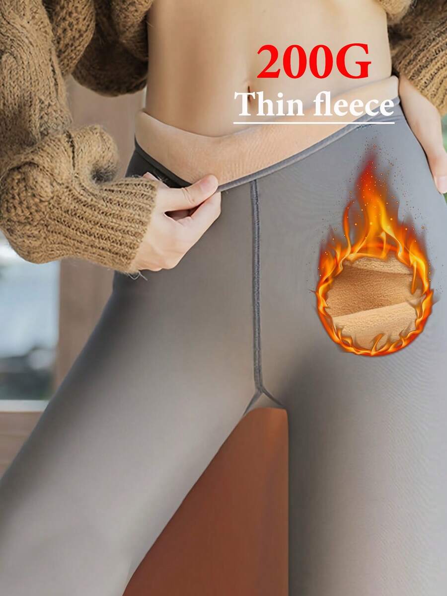 1条200克/300克女士加厚保暖打底裤，冬季加大码黑色耐磨蕾丝修身裤，优雅无缝设计，适合搭配连衣裙和半身裙，保暖时尚，舒适 - 灰透膚 - 查看 1