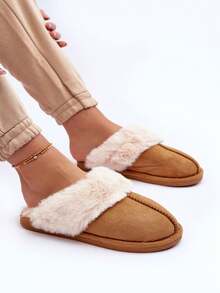 Pantoufles d'intérieur chaudes et douces pour femmes avec fourrure artificielle moelleuse, gris, rose, marron, beige, noir - Tabac - Voir 6