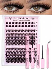 828pcs, 280pcs, 240pcs, 140pcs, 168pcs Individual False Eyelashes Set, Including Lower Lashes, D-Curl Lashes, Mixed Individual Lashes, Lash Glue, Sealant, Lash Tweezers, Suitable For Daily Commute Or Celebrations, Easy DIY Lash Application At Home - Black - View 5