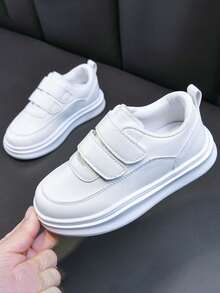1 par de zapatillas casuales versátiles con cierre de gancho y bucle, de suela blanda y ligera para niños, de fácil deslizamiento, adecuadas para primavera y otoño - Blanco - Ver 2