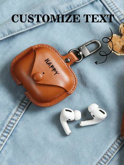 1 pieza Estuche personalizado de cuero para auriculares Bluetooth de Apple, se puede personalizar con el nombre en inglés, compatible con el estuche de auriculares de Apple, estuche protector de cuero para auriculares Bluetooth